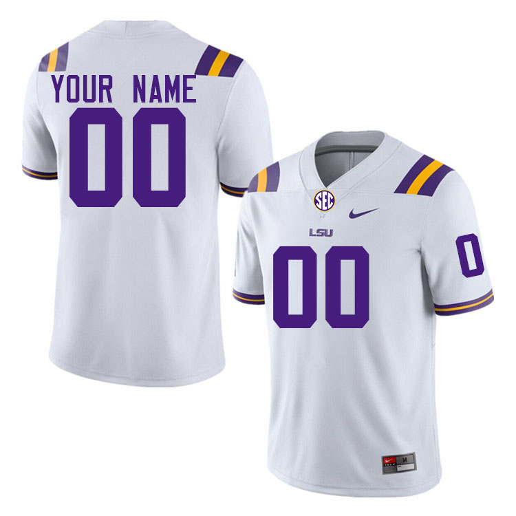 Custom LSU Tigers Name And Number Football Jersey-White